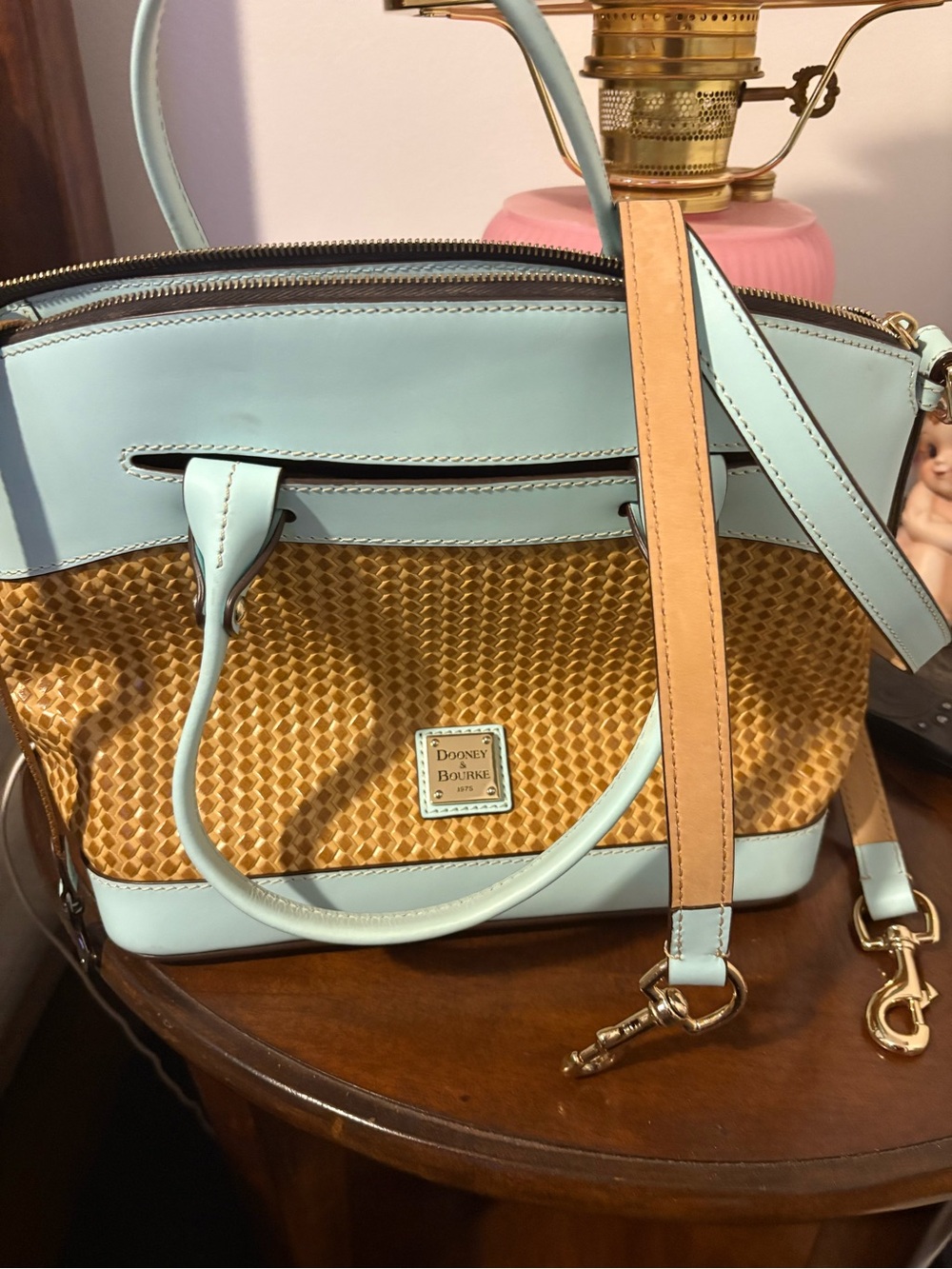 Dooney & Bourke Light Blue and Tan Woven Tote Satchel
